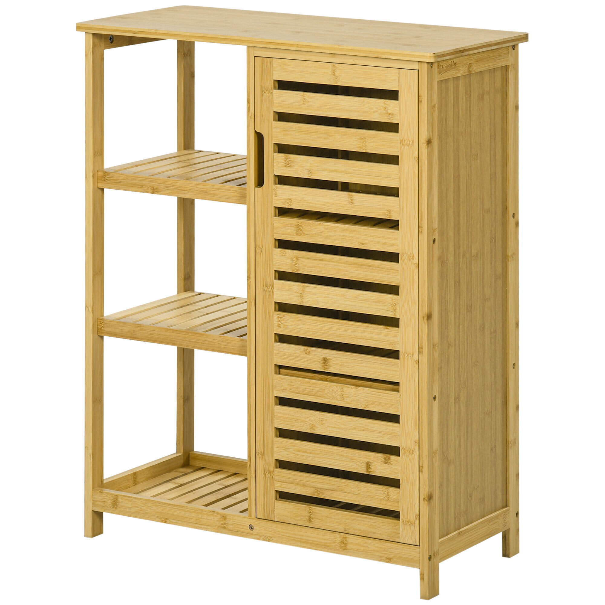 kleankin Badezimmerschrank mit offenem Regal und Kippschutz natur 66L x 33B x 87H cm
