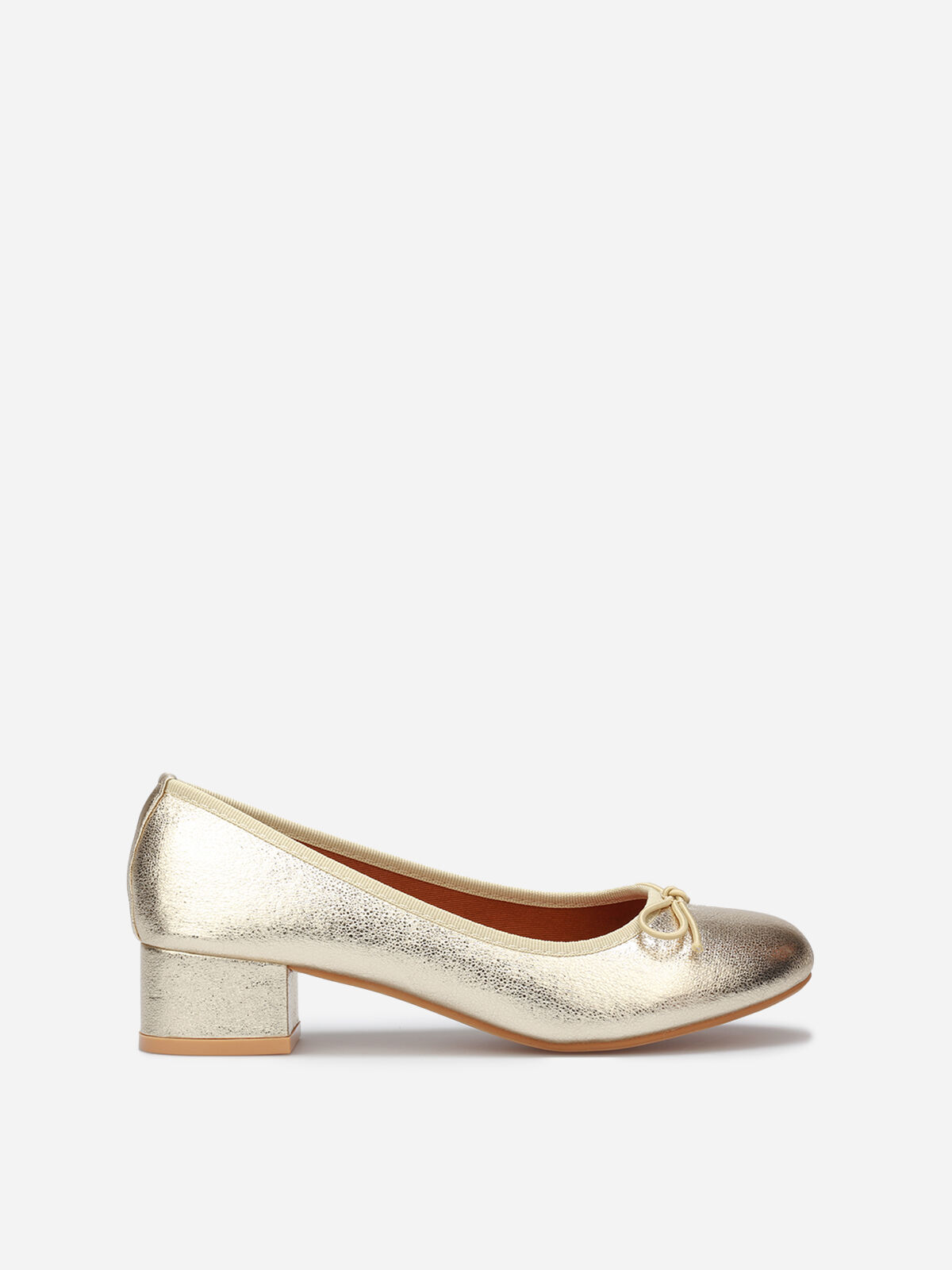 Ballerines à talon et noeud- Doré