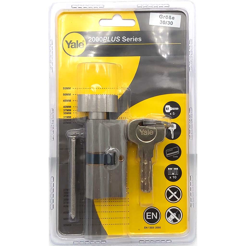 Yale Schliesszylinder mit 5 Schlüssel und Knauf 30\/30 Plus 2000 Serie