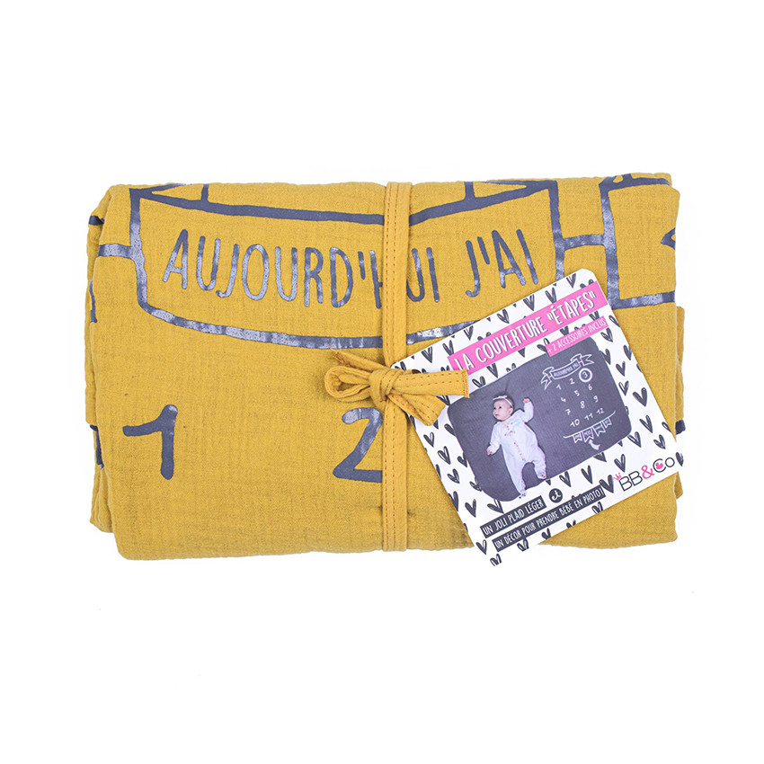 Couverture décor pour photos + 2 accessoires - Moutarde / Gris