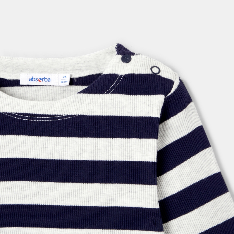 Marinière en jersey finement côtelé bleu bébé garçon Absorba