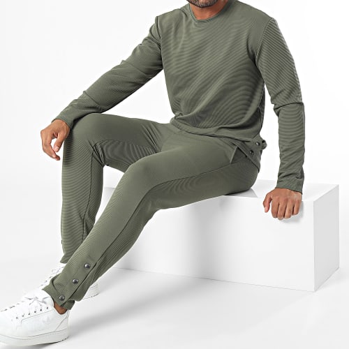 Ensemble Tee Shirt Manches Longues Et Pantalon Jogging Vert Kaki