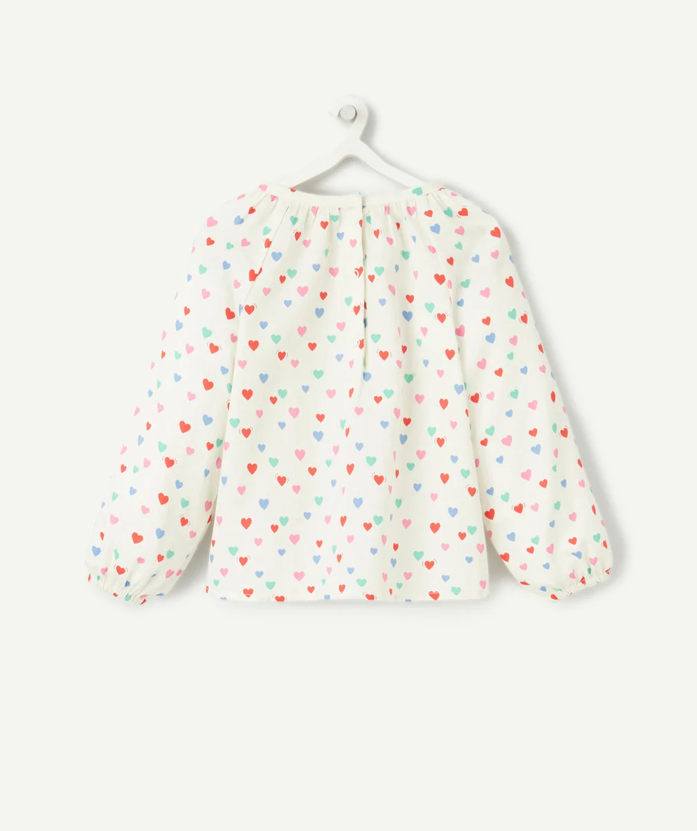 BLOUSE BÉBÉ FILLE ÉCRUE AVEC IMPRIMÉ COEURS COLORÉS