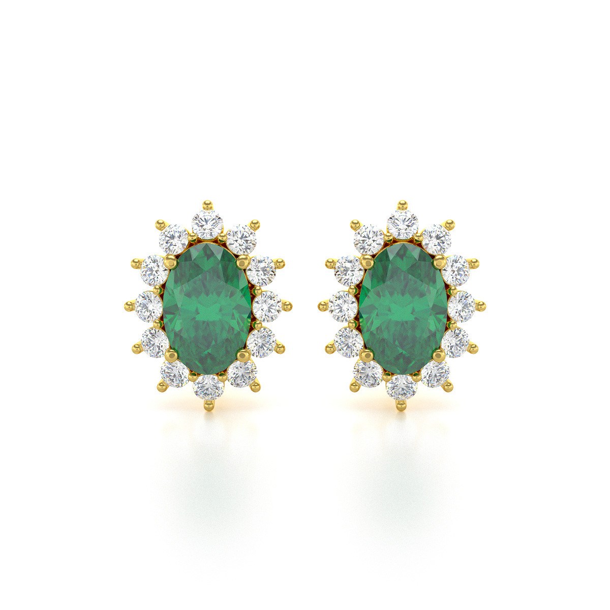 Boucles d'oreilles ADEN Or 585 Jaune et Emeraude Forme Marquise 1.4grs