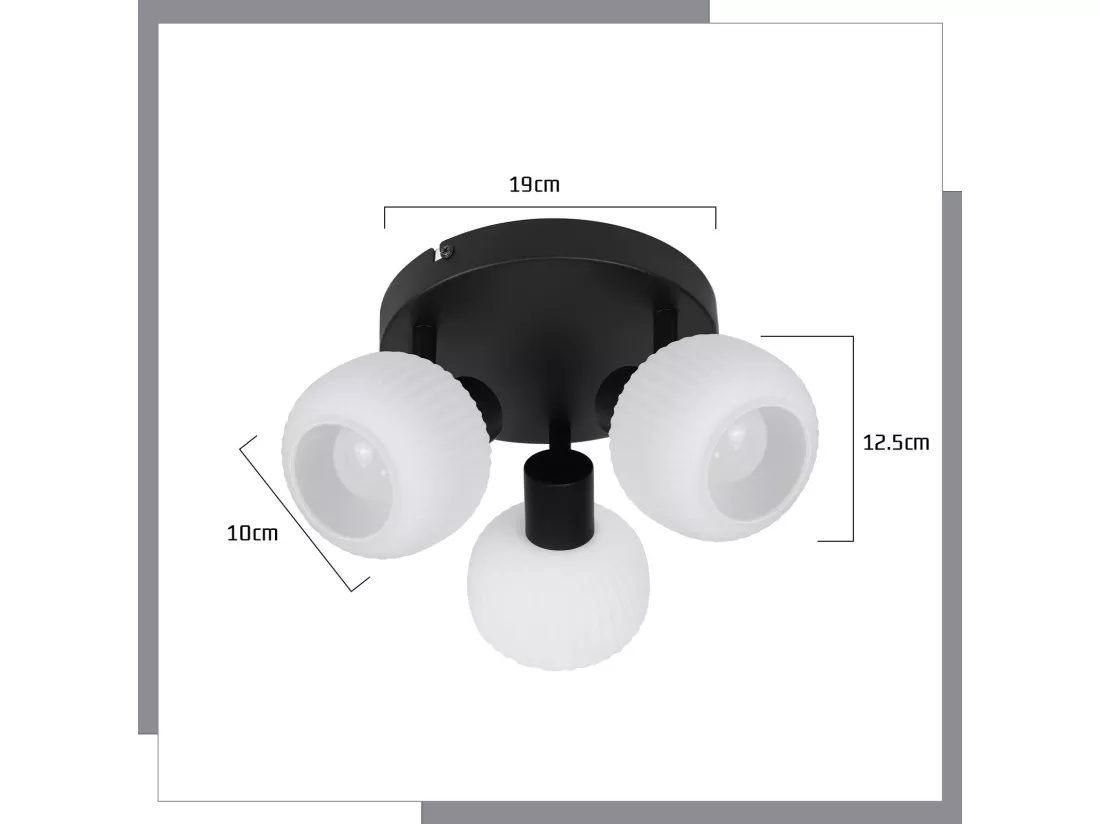NETTLIFE Spot de plafond 2 abat-jour en verre E14 vintage sans ampoule noir orientable 350°