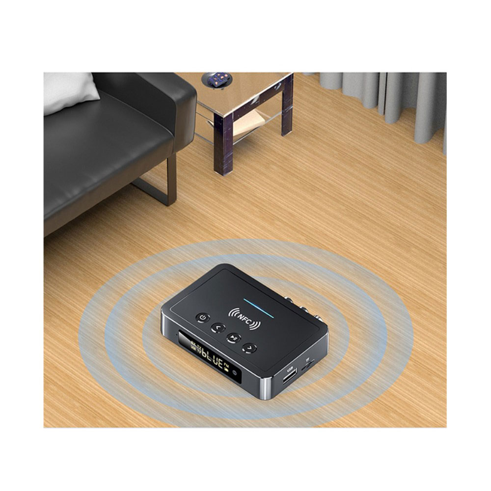 NFC Bluetooth 5.0 HD Audio FM Transmitter / Receiver mit LCD   Optischem SPDIF Toslink / 3.5mm Klinke / Coaxial / Cinch inkl. Fernbedienung - Schwarz