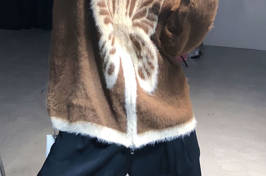 Cowpow - Hooggesloten vlinderjacquardcardigan met rits