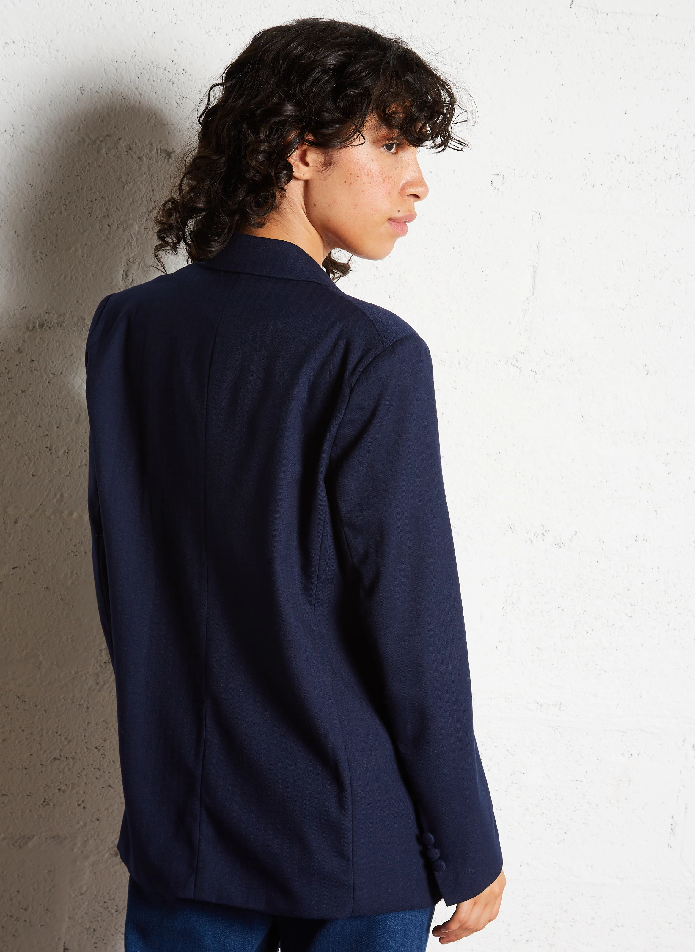 VOLIANE - Veste tailleur droite à carreaux | Bleu