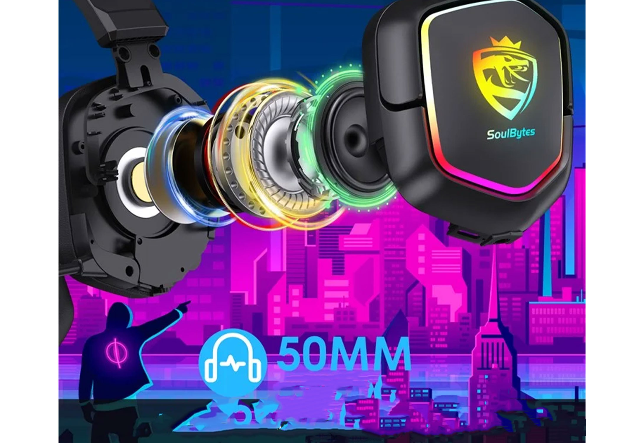 Gaming Kopfhörer Over-Ear LED Stereo Headset mit Mikrofon kabelgebunden für PC / PS4 / PS5   3.5mm Klinke - Schwarz