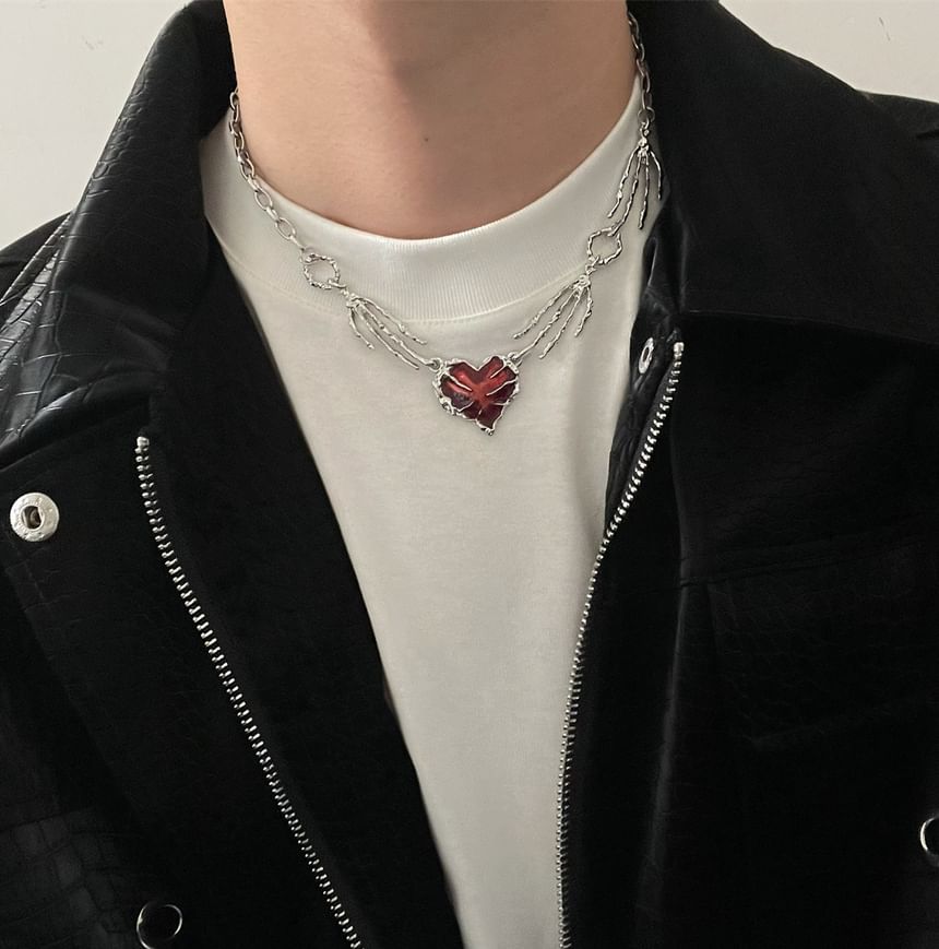 Lilafey - Hartvormige strass hanger ketting