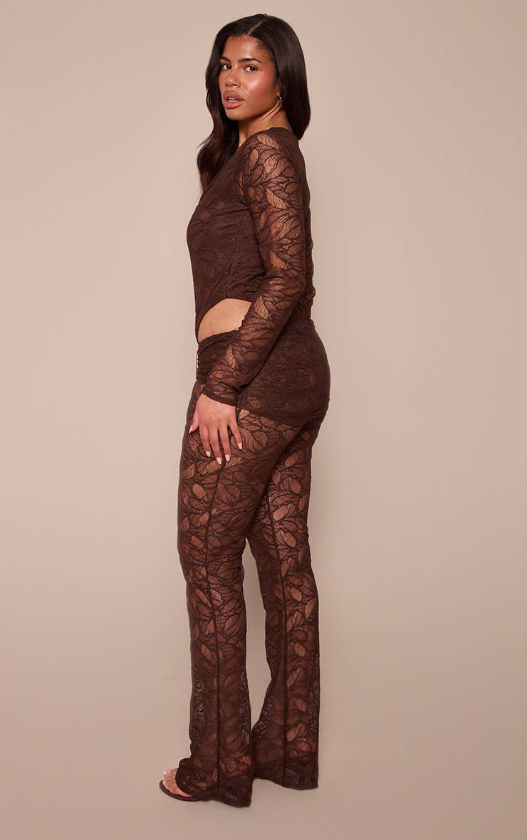 Chocolat Pantalon Évasé À Empiècements En Dentelle Ajusté Co-ord
