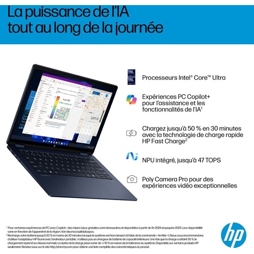 PC portable Hp OmniBook X Flip 2-en-1 Next Gen 14-fm0013nf Copilot+ PC Intel Core AI Ultra 7 32 Go RAM 1 To SSD Bleu atmosphérique