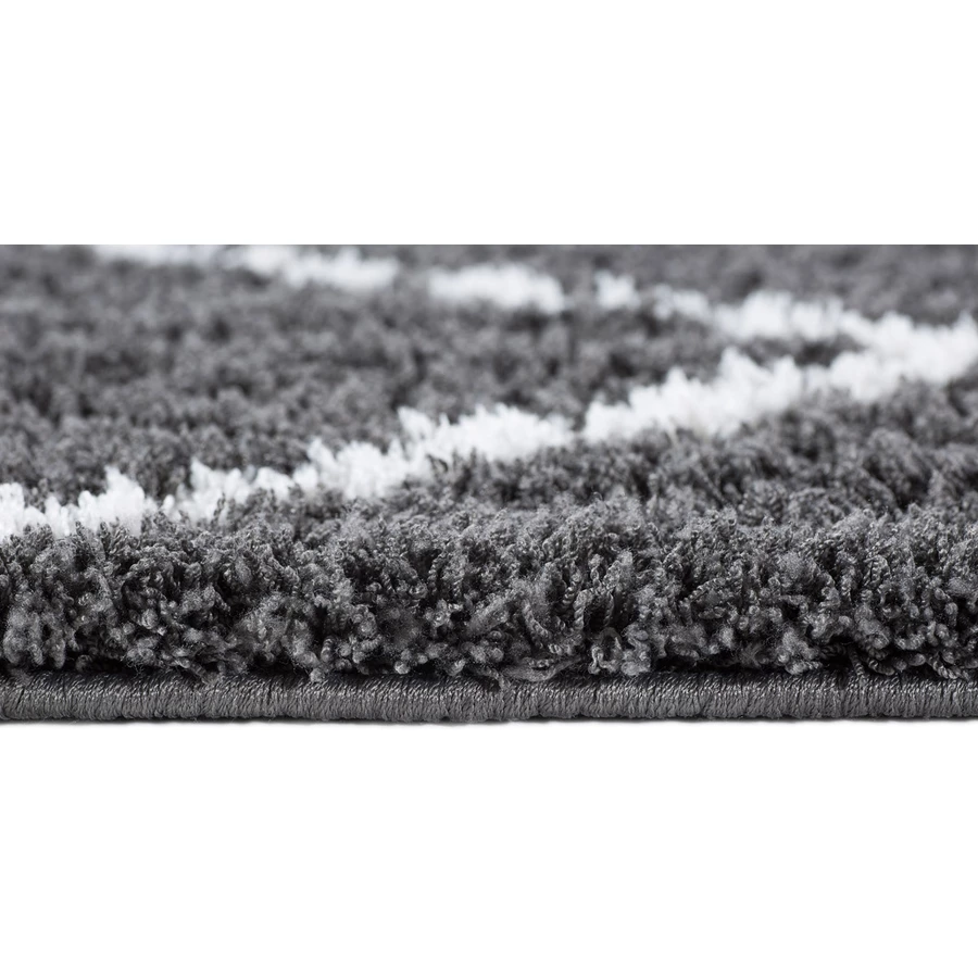 HOMCOM Teppich aus weichem Hochflor mit Rautenmuster 170 cm lang anthrazit, weiß