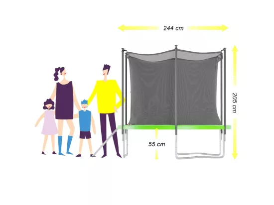 Trampoline de jardin ø244 cm- 8FT- Filet intérieur, Matelas de protection et Echelle
