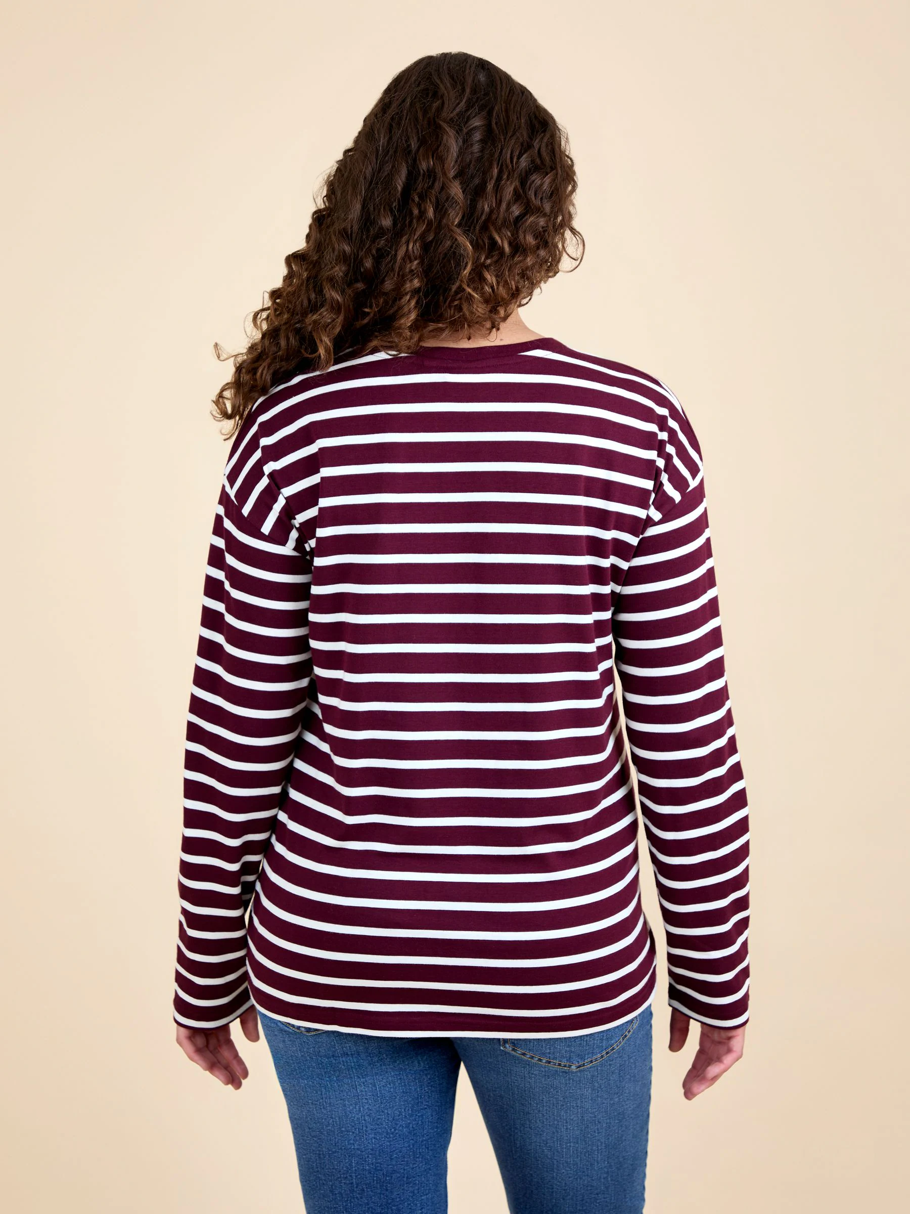 Wijn - JoJo Maman Bébé Stripe Long Sleeve Boyfriend Maternity T-Shirt
