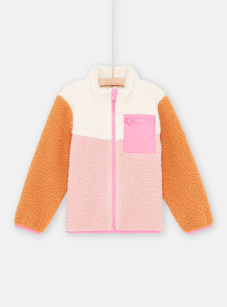 Veste colorblock orange, rose et écru en sherpa fille