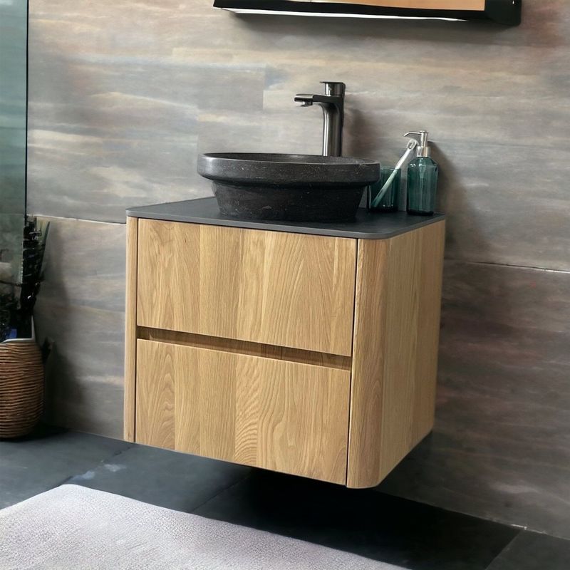 Casajoy - Bold - Onderkast - Eiken - 60 cm - 2 Lades - Donkergrijs Topblad
