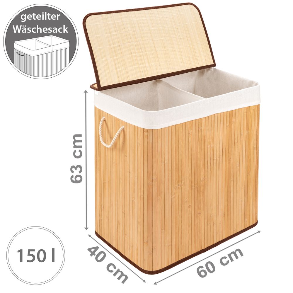 PANA®ECO Bambus Wäschekorb mit Deckel • Wäschebox Holz mit herausnehmbaren Wäschesack • Faltbarer Wäschesammler waschbar • Badezimmer Wäschetruhe • 100% Bambus • versch. Farben und Größen