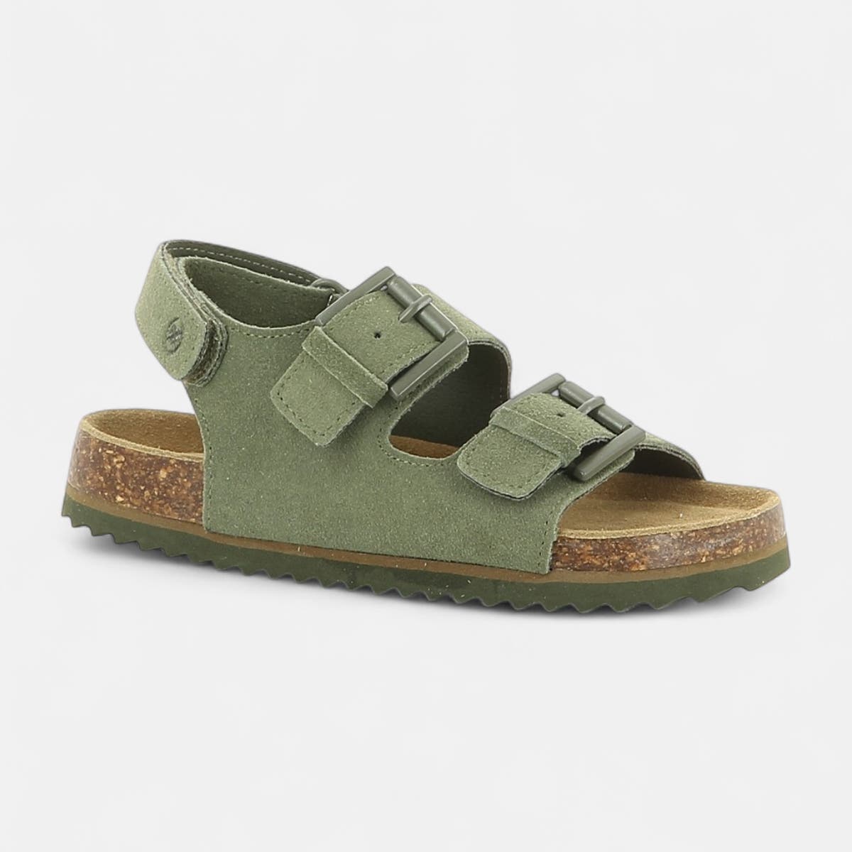 Mules semelle liège Garçon en cuir kaki