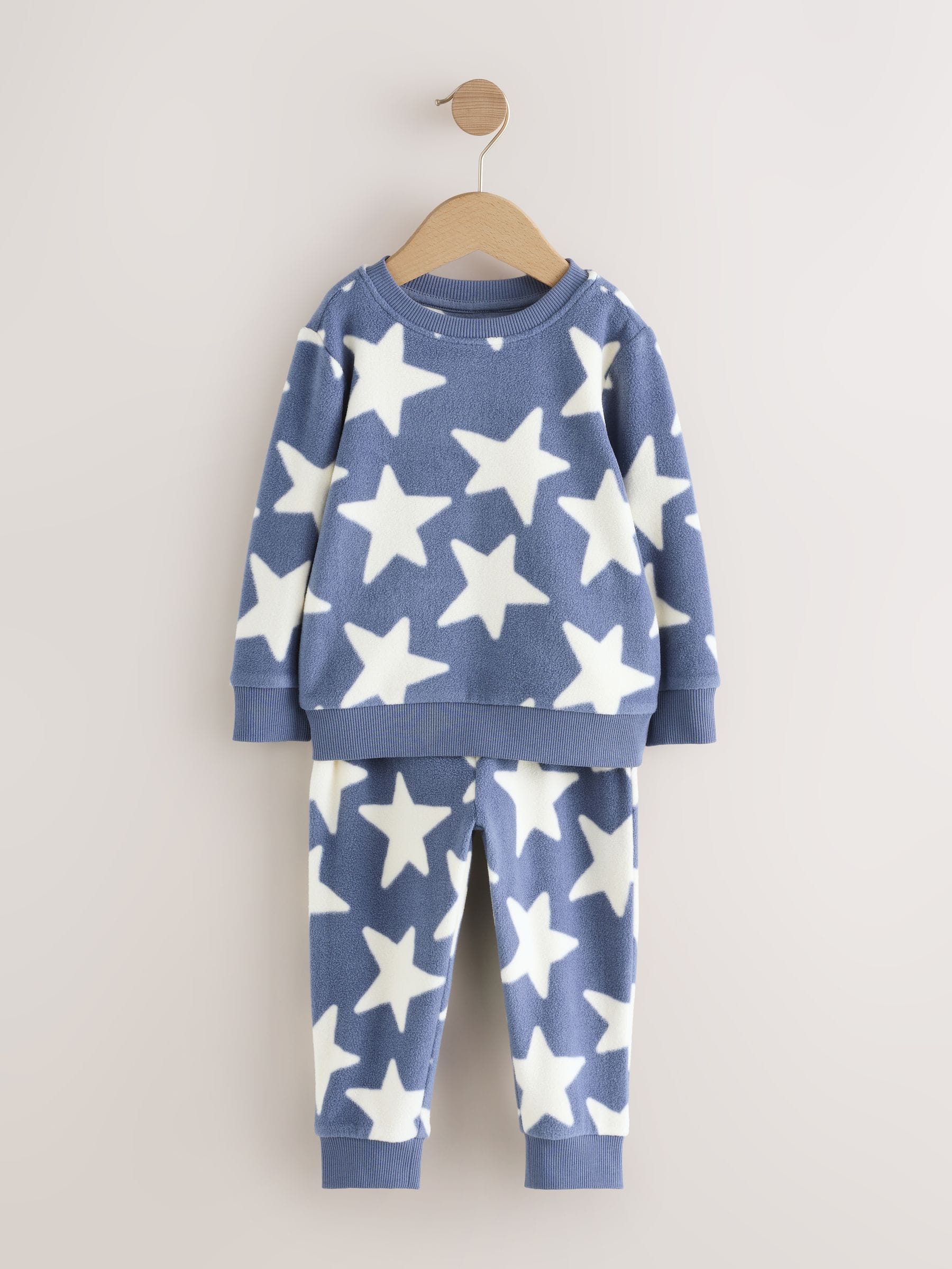Blauw/wit met sterren - Behaaglijke korte fleecepyjama (9 mnd - 12 jr)