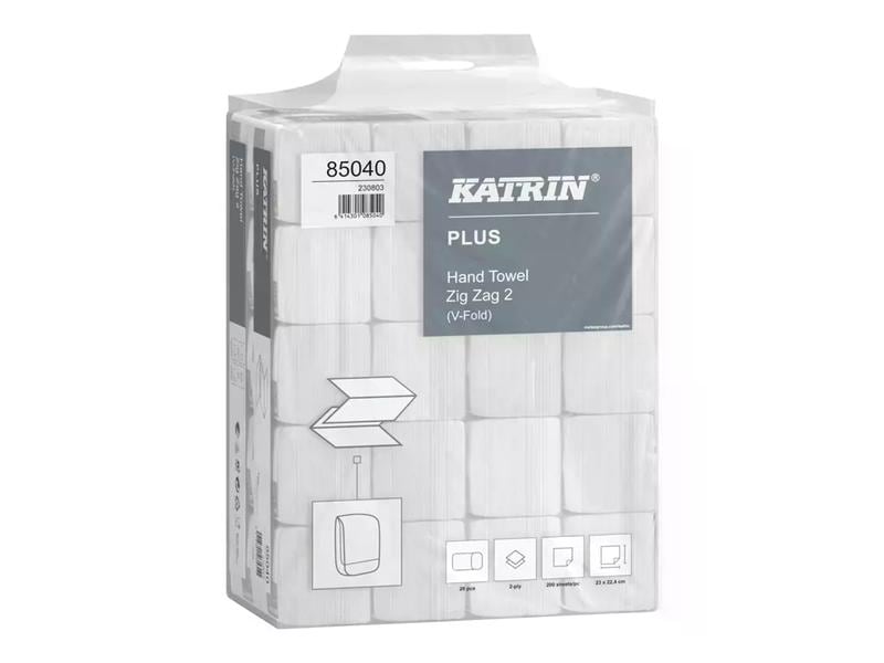Katrin Plus V-Falz Falthandtücher Zick Zack 200 Blatt 2-lag Handy Pack Papiertücher