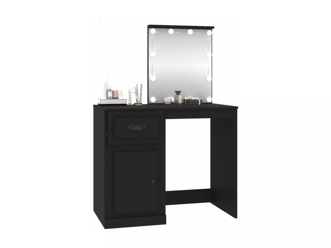 Coiffeuse avec LED noir 90x50x132,5 cm bois d'ingénierie