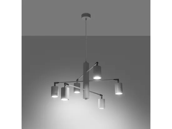 Lustres Lemmi moderne en acier - 6 sources lumineuses - L.77 x H.125 cm - blanc