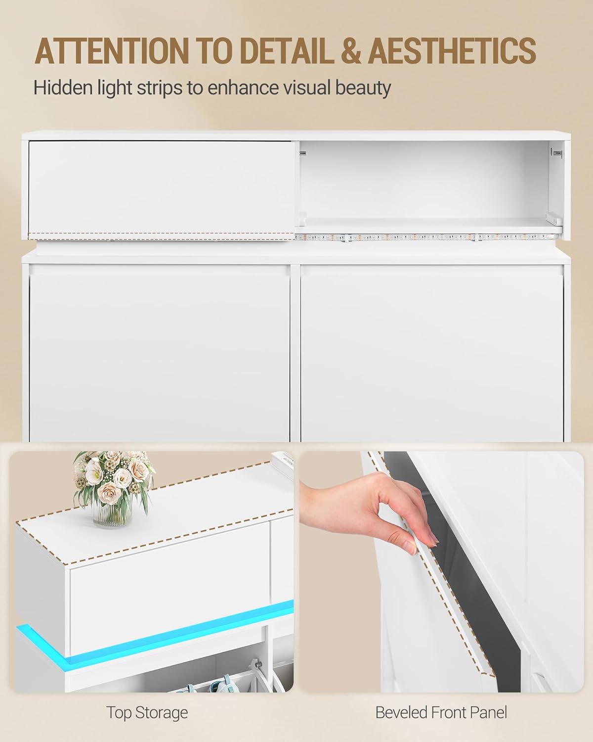 Hzuaneri Schuhschrank, Schuhkipper Schmal mit LED-Leuchten, Schuhregal, Verstellbare Regalböden, 20 Paar, 4 Klappen(100B cm), Schuhaufbewahrung für Eingang, Flur, Weiß SR53603XEU RI7557529