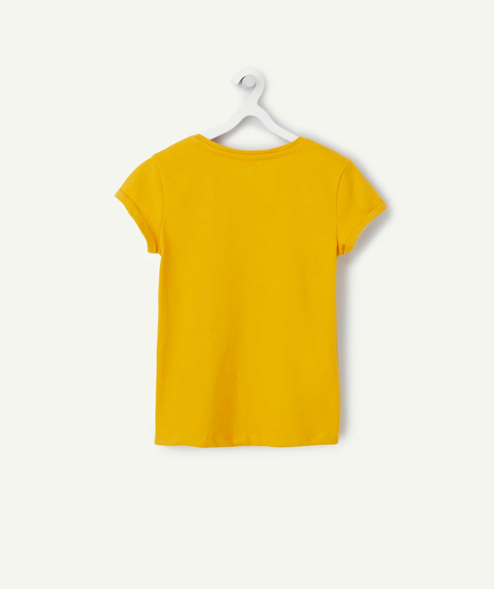 T-SHIRT MANCHES COURTES FILLE EN COTON BIO JAUNE AVEC MESSAGE 