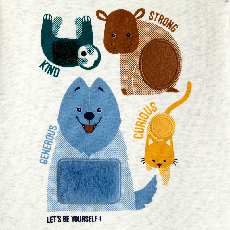 Sweat animation sensorielle animaux gris bébé garçon
