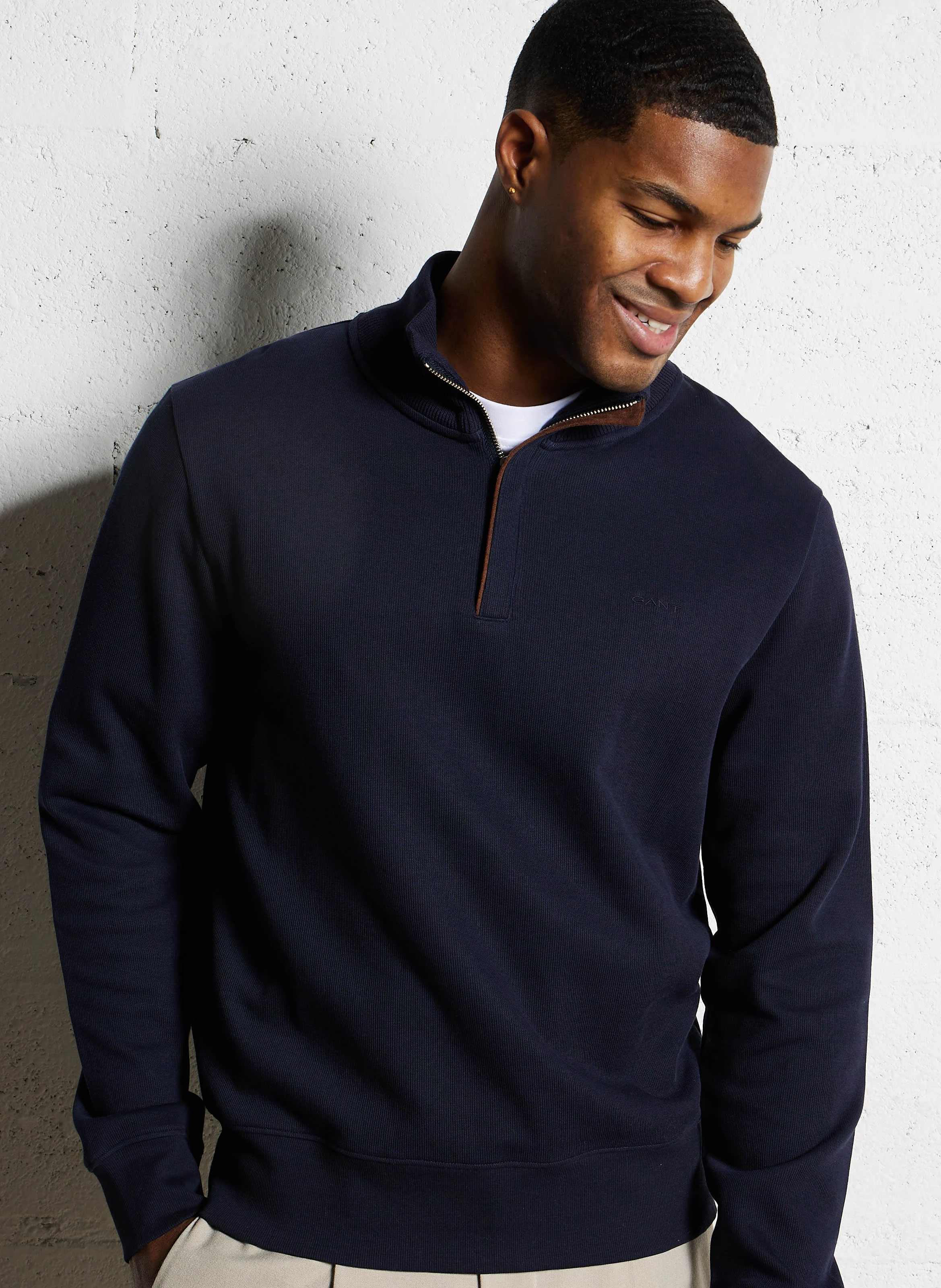 Pull col montant en coton | Bleu