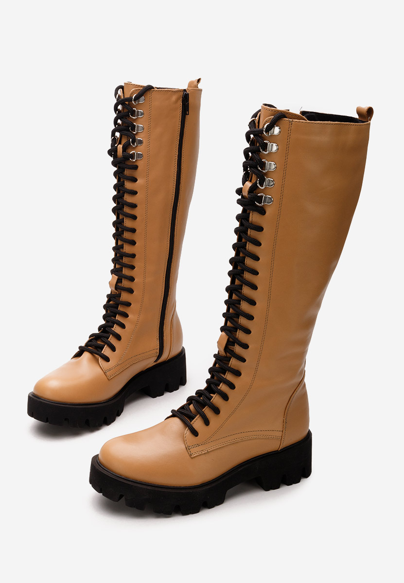 Bottes hautes à lacets chameau Margia