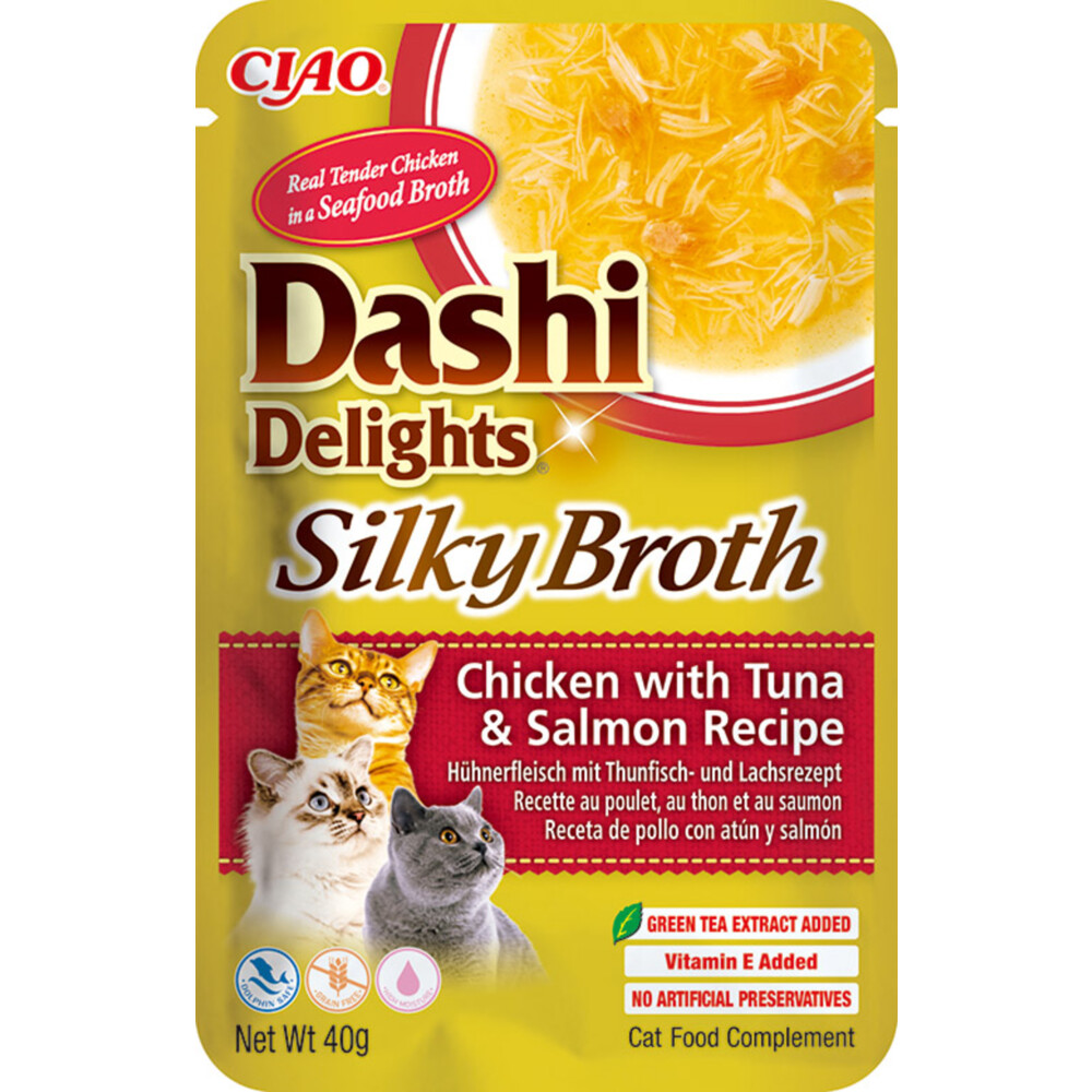 12x Ciao Dashi Delights Silky Broth Kattenvoer Nat Chicken & Tuna & Salmon40 gr