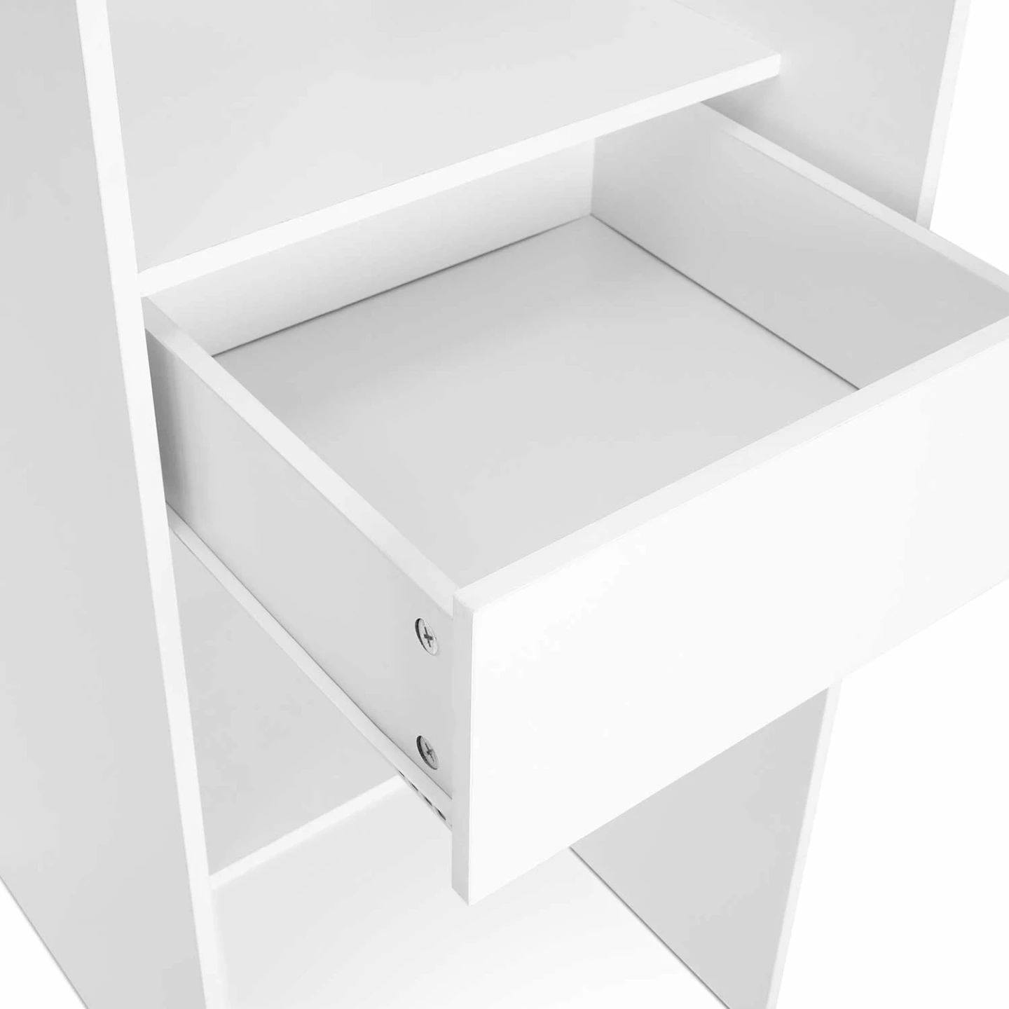 Dressing extensible MARTY 120/170 x 50 x 180 cm blanc avec étagères + double penderie + rideau gris