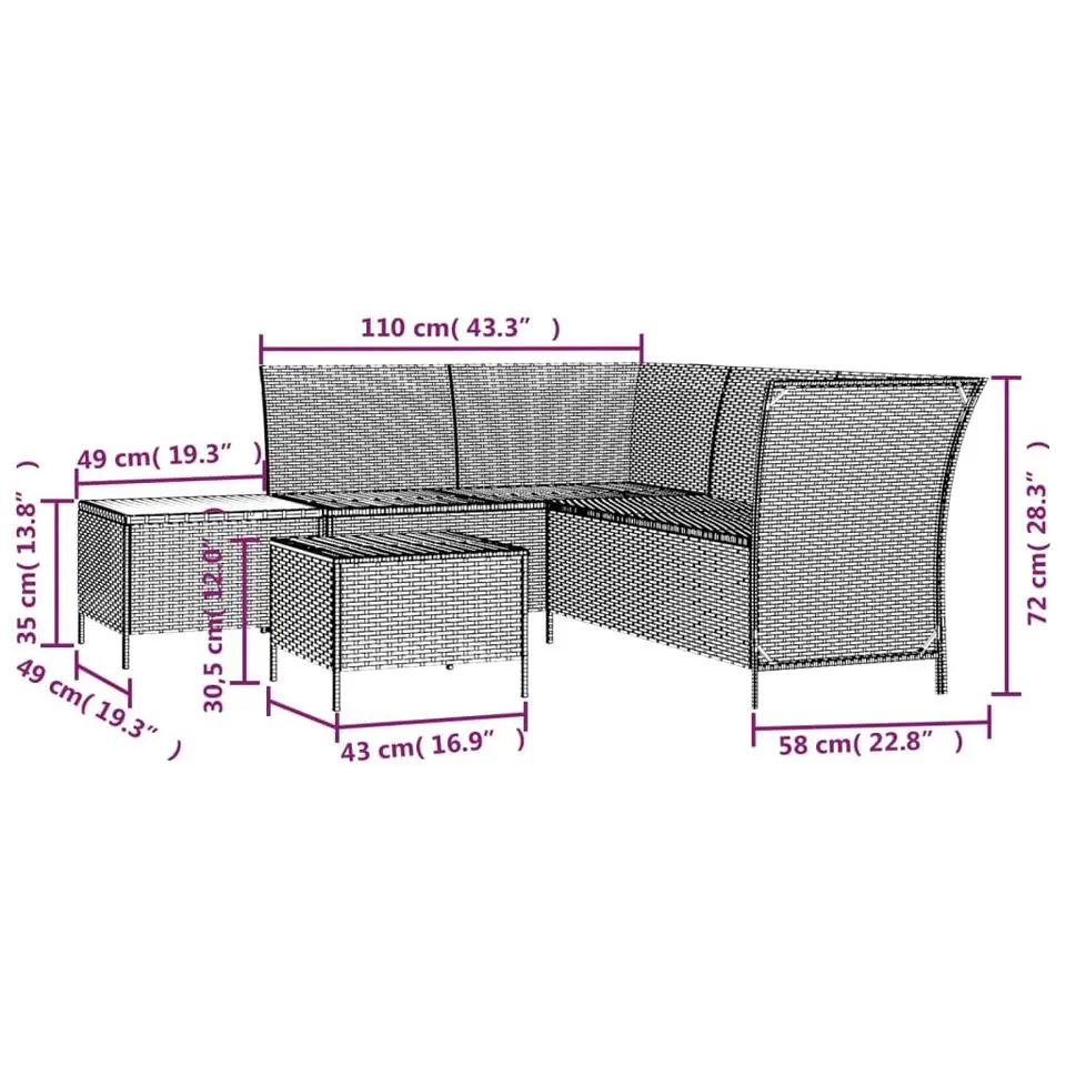 vidaXL - Loungeset - Grijs - Poly rattan