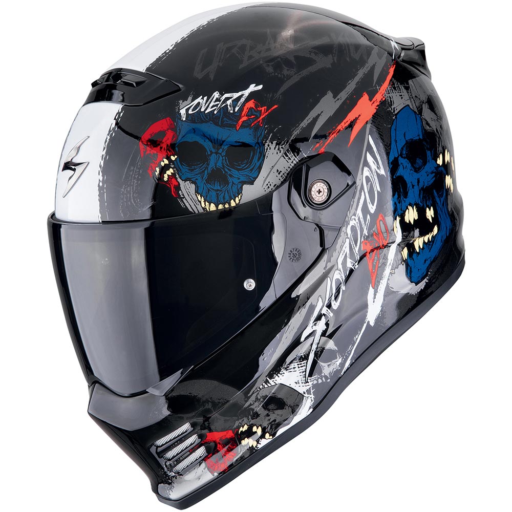 Scorpion - Casque Covert FX Skullz Noir / Blanc / Bleu / Rouge