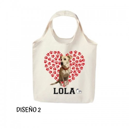 Bolsa de lona com estampa de pata branca e coração, perfeita para você e seu cachorro.