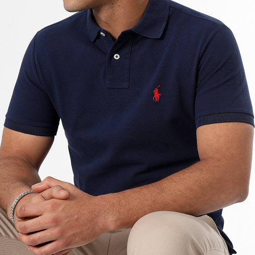 Polo Manches Courtes Slim Coton Piqué Bleu Marine