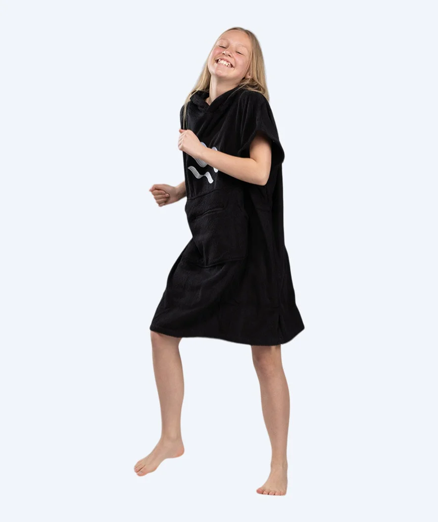 Watery badeponcho til junior - Bomuld - Sort
