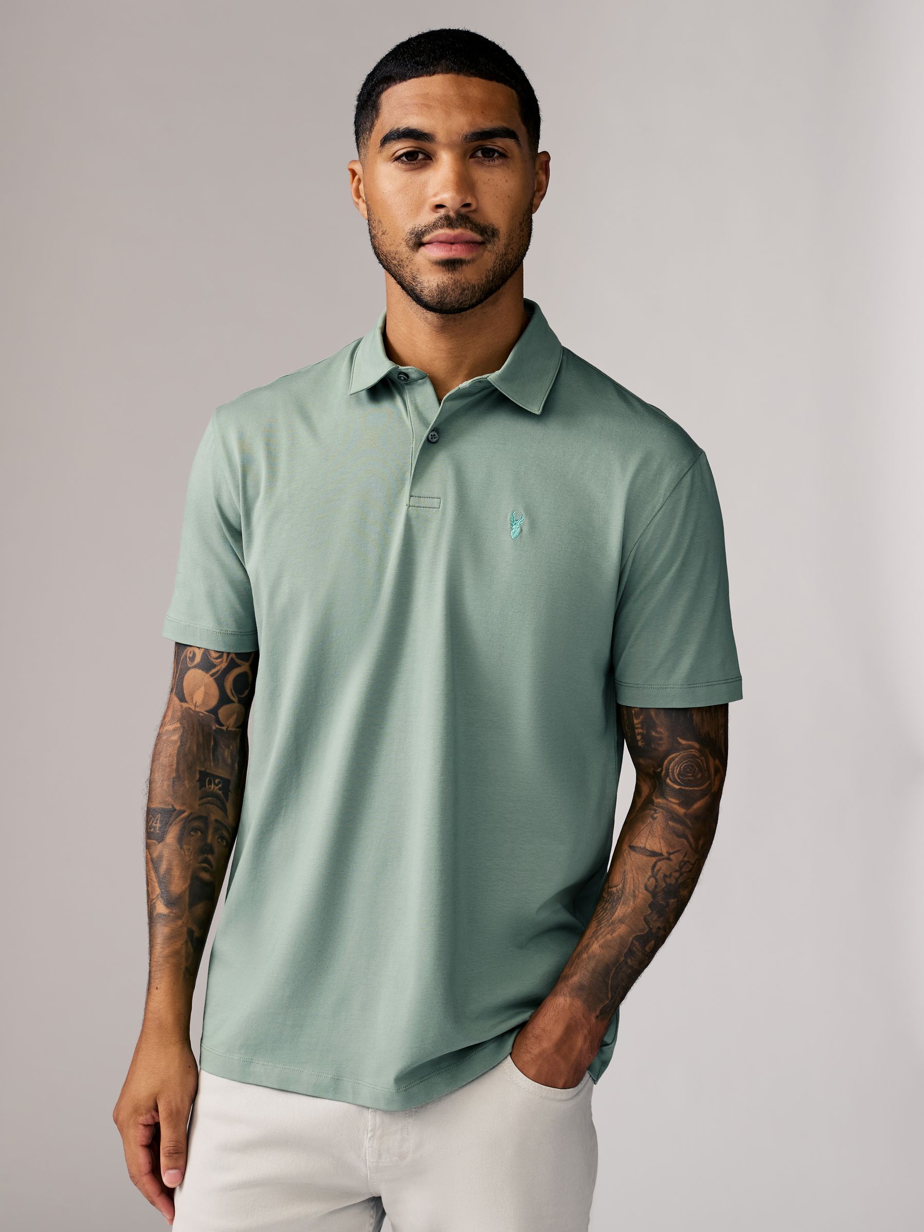 Marineblauw/bruin/grijs/wit/saliegroen - Normale Pasvorm - Set van 5 jersey poloshirts met korte mouwen