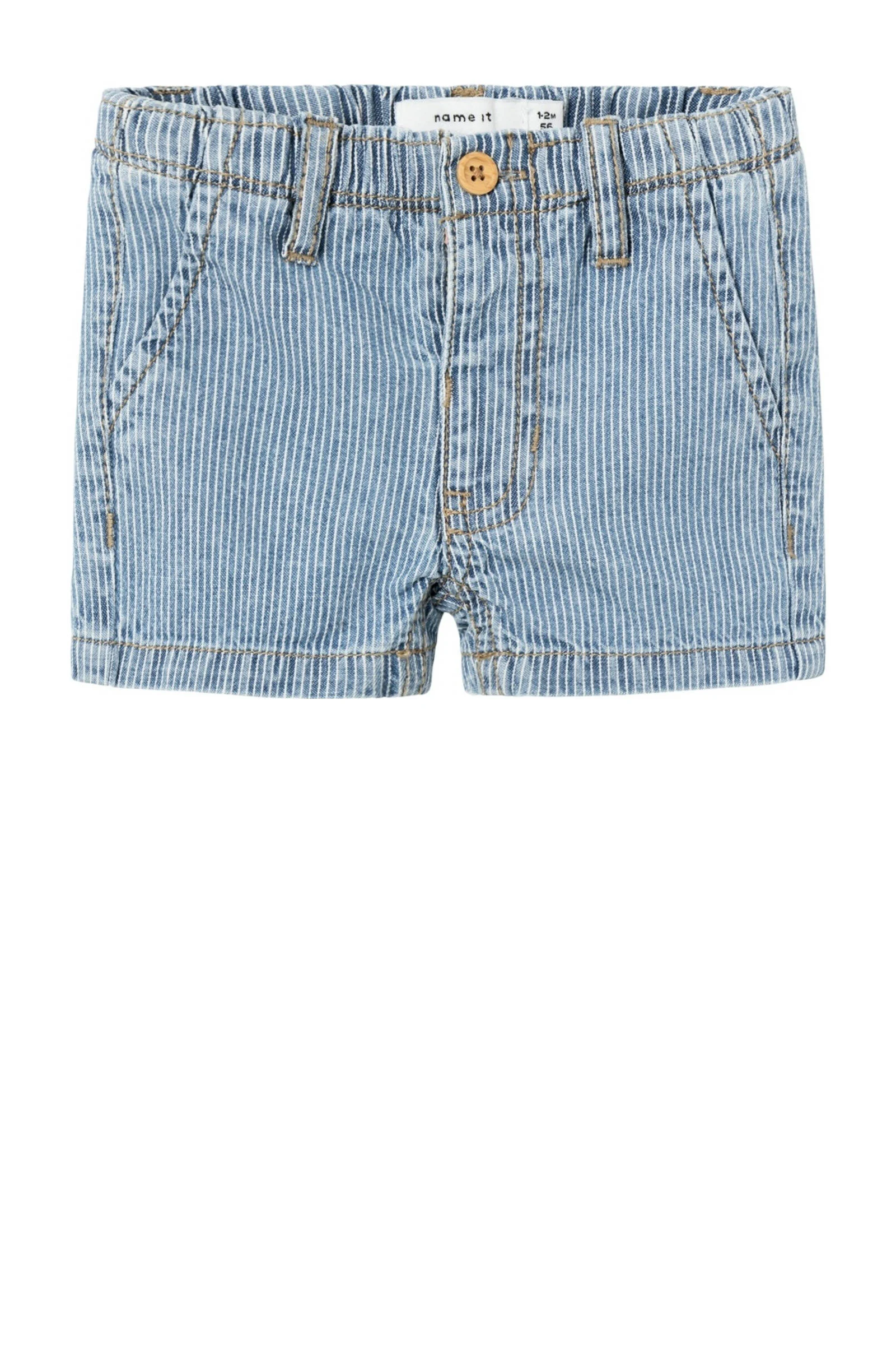 NAME IT baby gestreepte denim short NBMRYAN blauw/wit