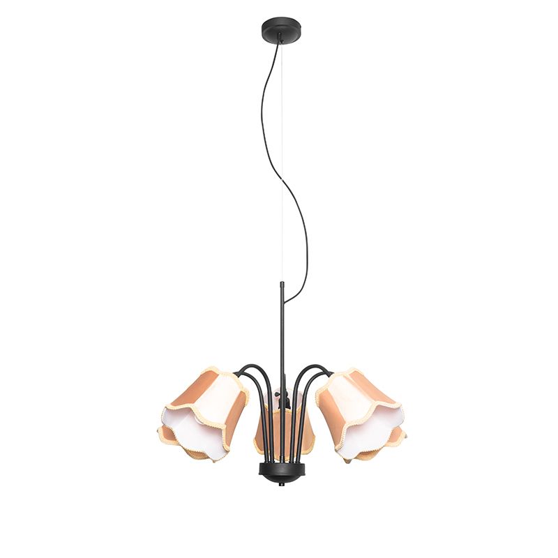 Klassieke hanglamp zwart met lampenkap goud 5-lichts - Nona