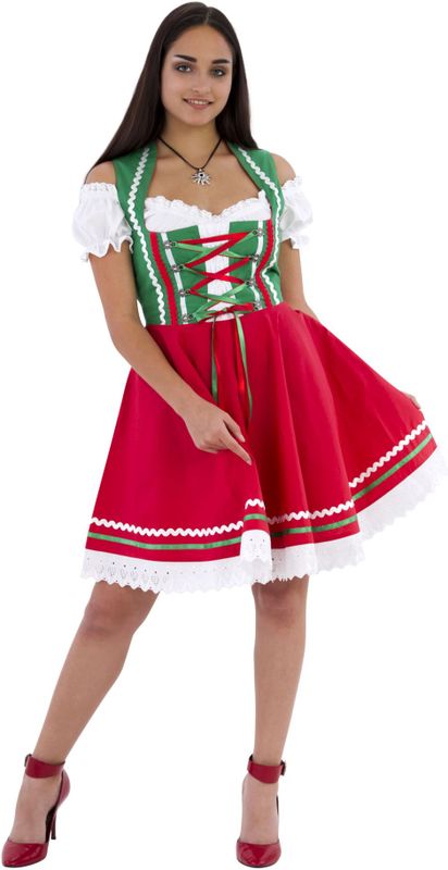 Dirndl Jurk - Rood Groen - Oktoberfest - 2 Delig - Katoen