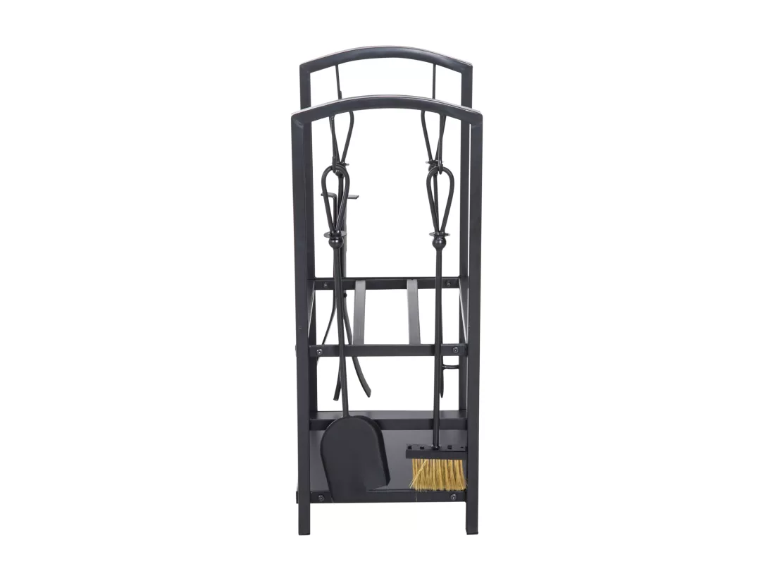 Serviteur de cheminée - porte bûches - range bûches multi accessoires 2 étagères 40L x 30l x 75H cm métal noir