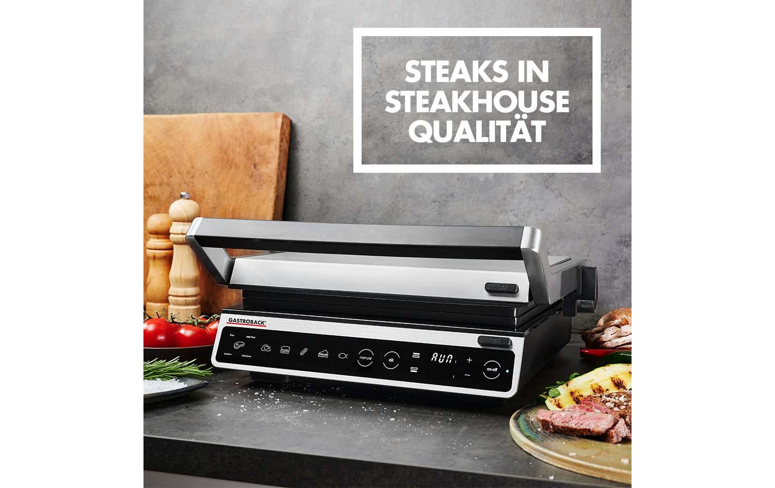 Kontaktgrill BBQ Advanced Smart 200 W<br>Vielseitig, leistungsstark und gesundes Grillen mit 2000 Watt Leistung, höhenverstellbaren Grillplatten und automatischer Anpassung der Grillzeit