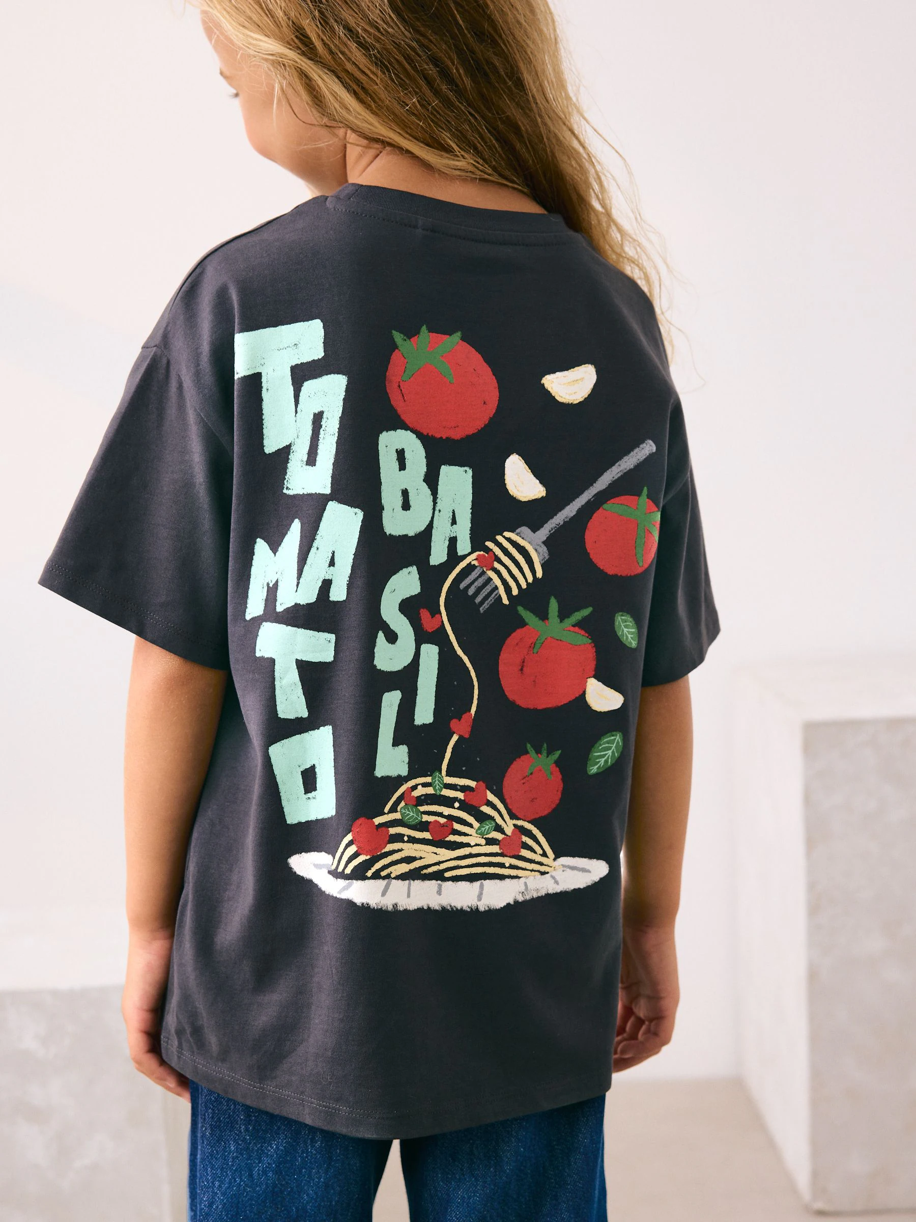 Charcoal Pasta - Oversized T-shirt met grafische print (3-16jr)