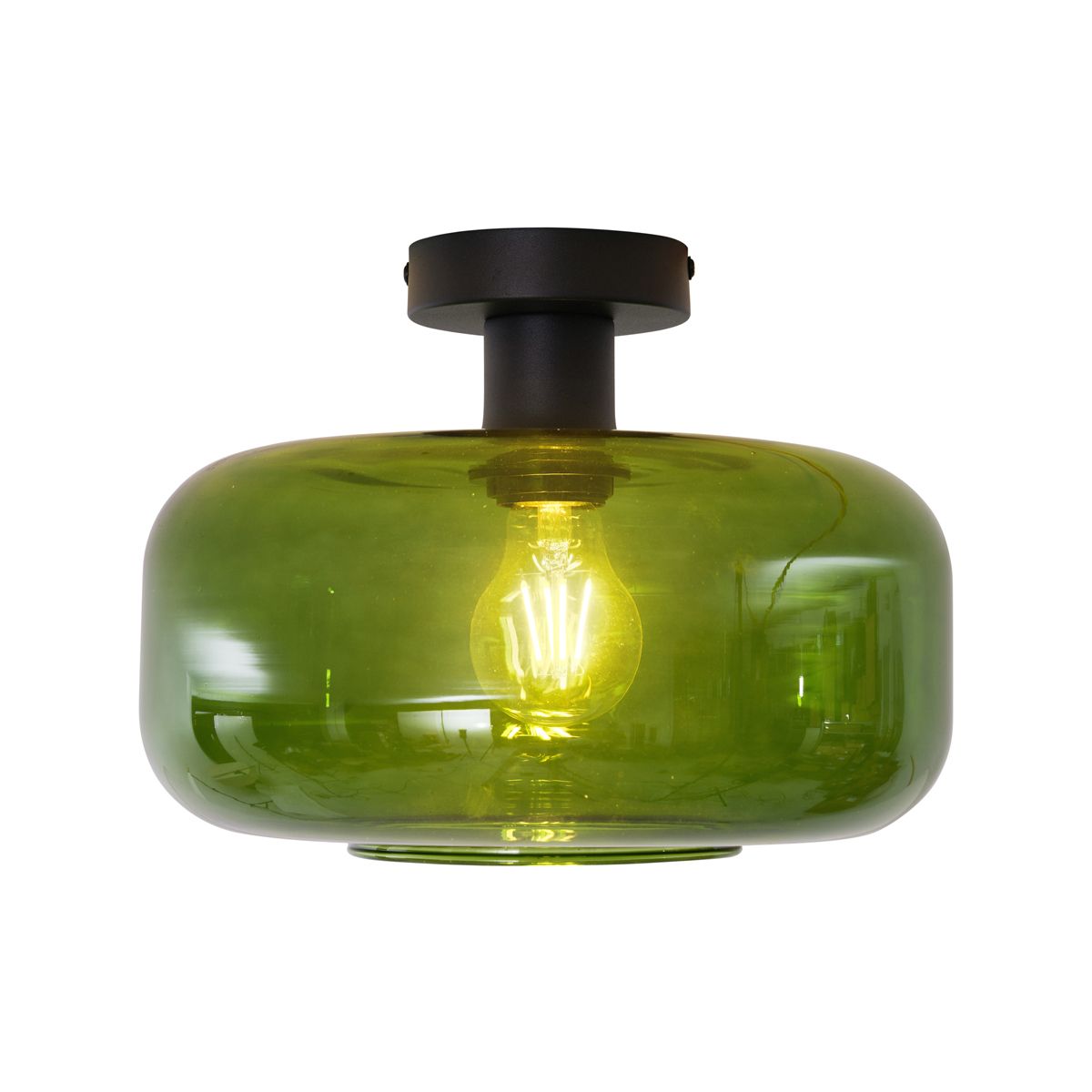 Retro plafondlamp zwart met groen glas - Bizle