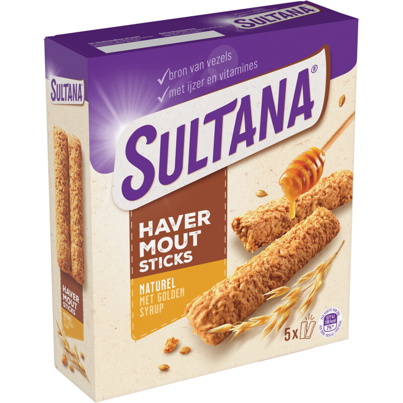Sultana Havermoutsticks naturel met golden syrup
