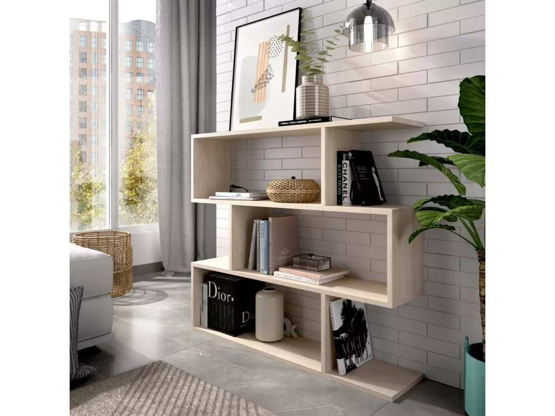 Bibliothèque Djovi, Etagère de bureau polyvalente, Bibliothèque avec 3 étagères, 110x25h96 cm, Chêne