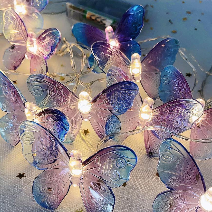 (2.8m) 20 LED's Deko Lichterkette Schmetterling Beleuchtung 2 Modi (Batteriebetrieben) - Lila / Blau